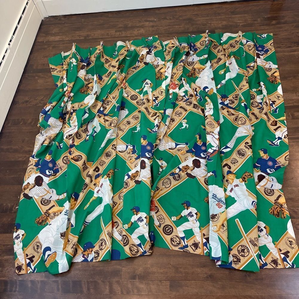 Set of two vintage MLB baseball curtains || vintage curtains MLB printed teams